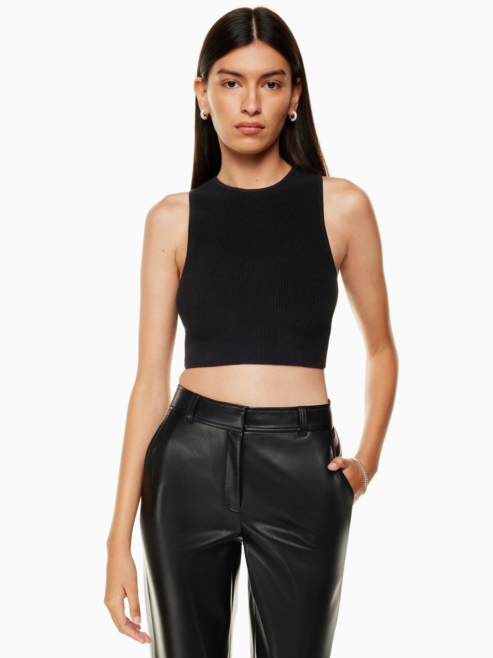 Aritzia Babaton Sculpt Knit Racer Cropped Tank 
racerback Black Ribbed